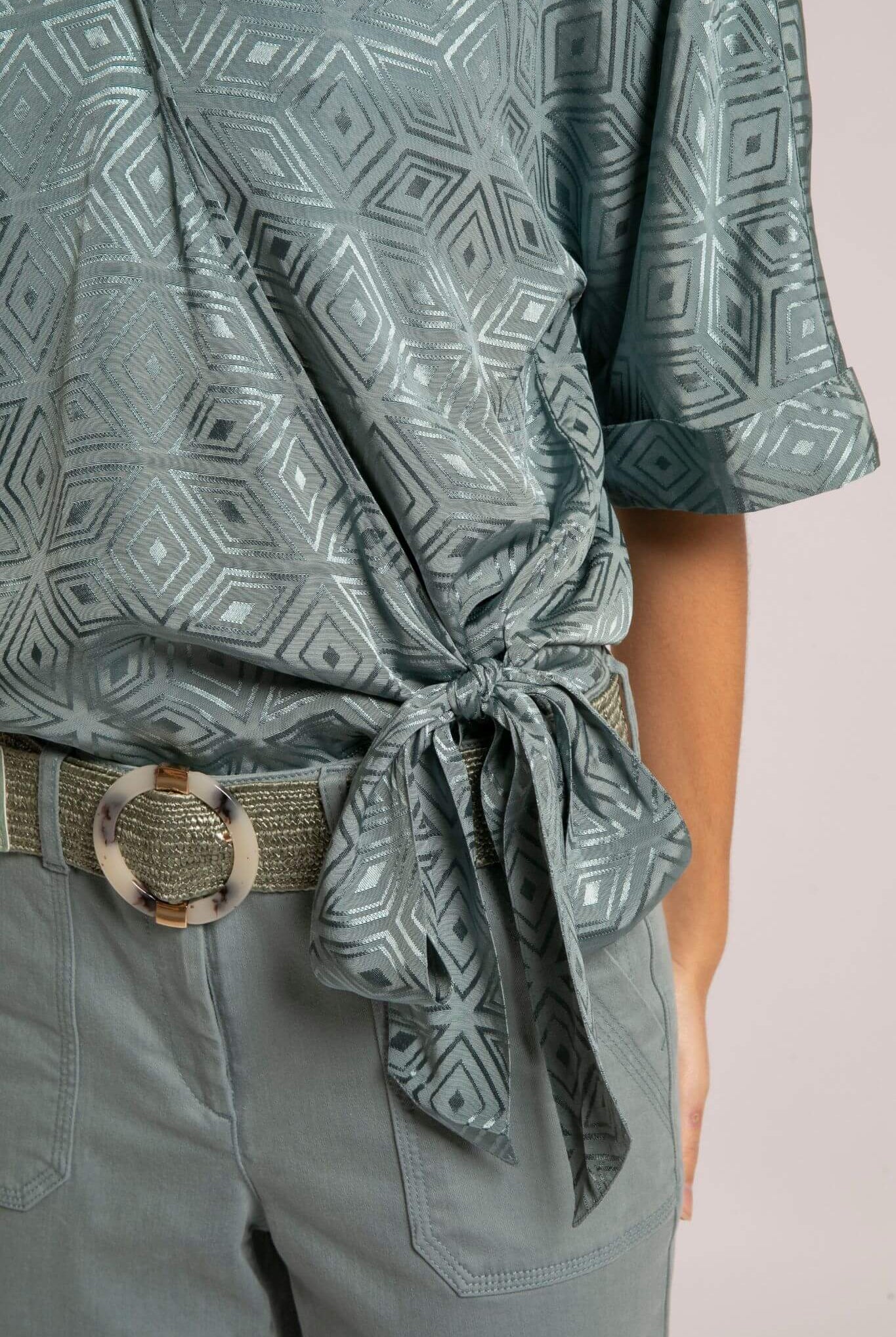 Blouse satinée esprit kimono lagon | Elora