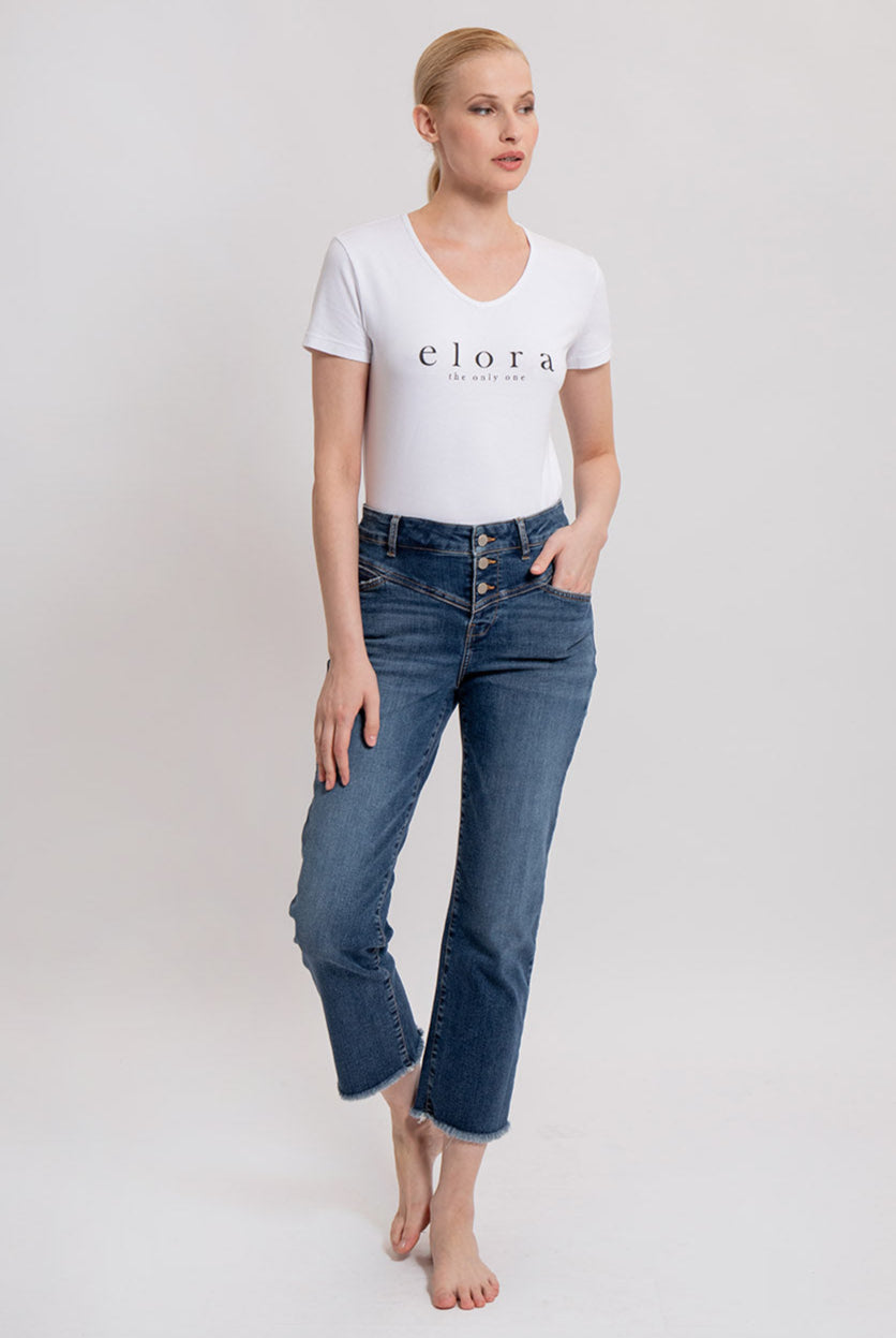 Jean bootcut cropped bleu foncé | Elora