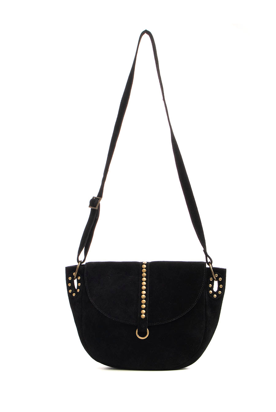 Sac besace demi-lune en suédine noir | Elora