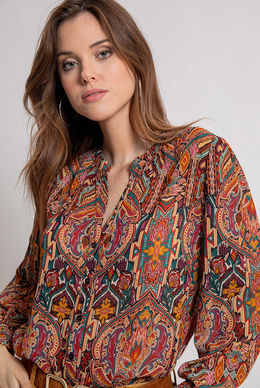 Blouse esprit ethnique multicolore | Elora