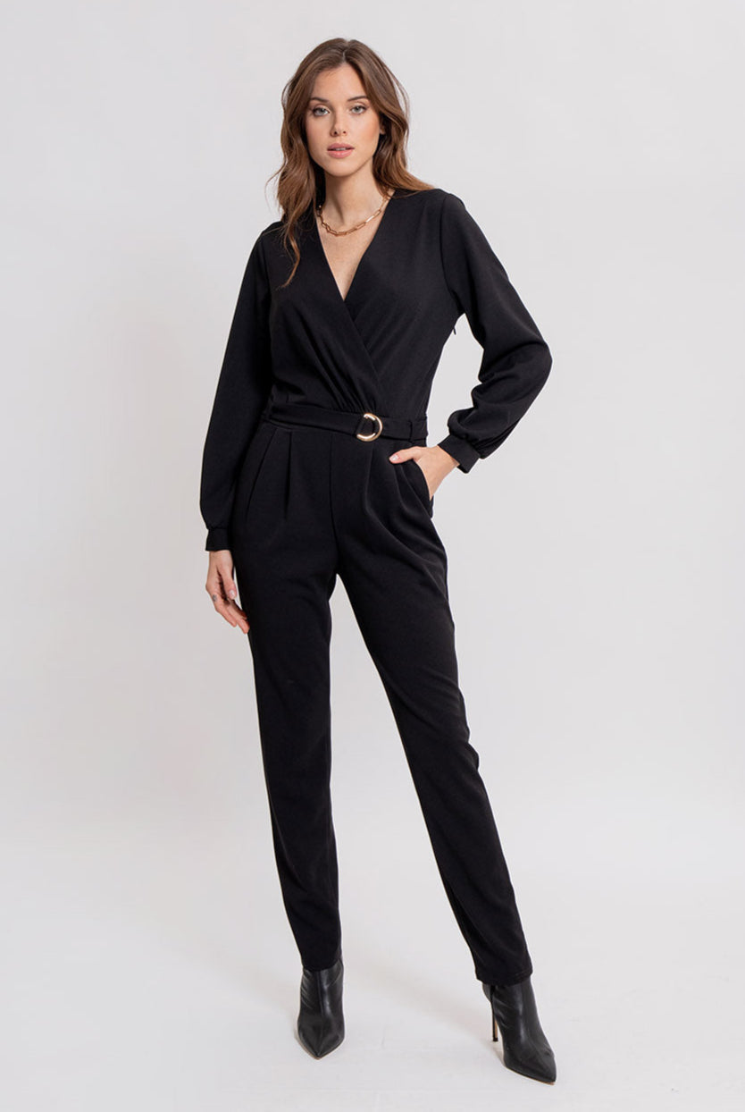 Combipantalon noir en maille crêpée | Elora