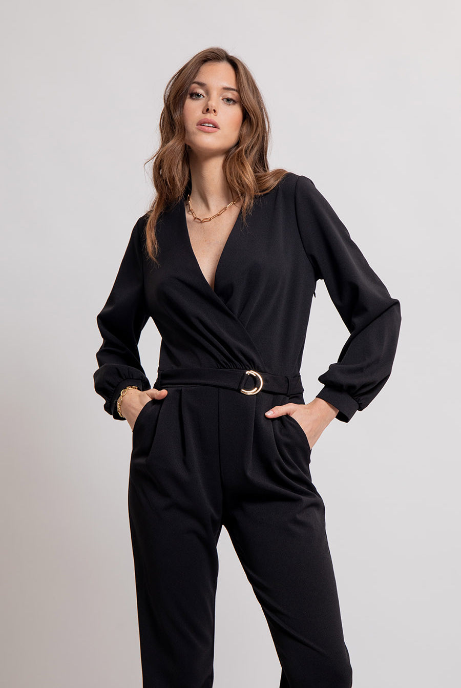 Combipantalon noir en maille crêpée | Elora