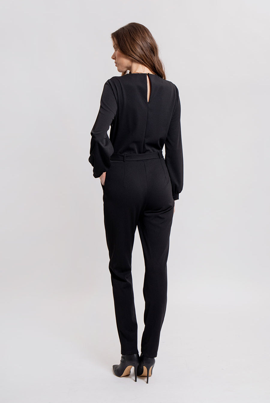 Combipantalon noir en maille crêpée | Elora