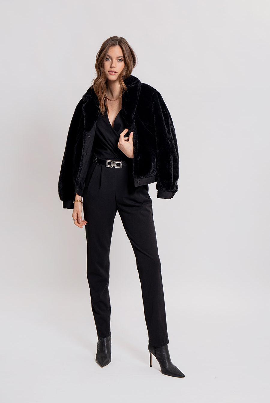 Combipantalon noir en maille crêpée | Elora