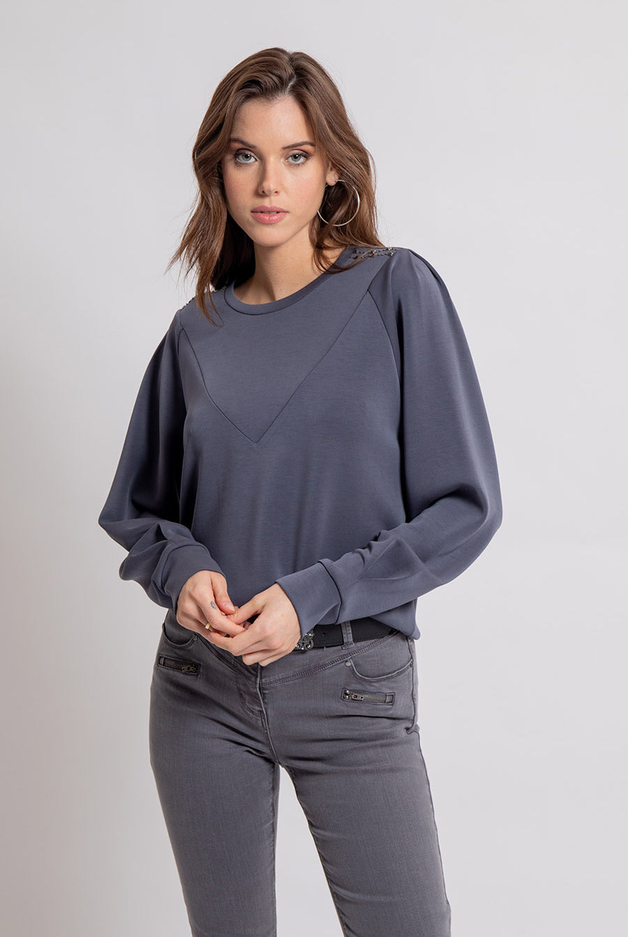 Sweat ultra doux coloris acier | Elora
