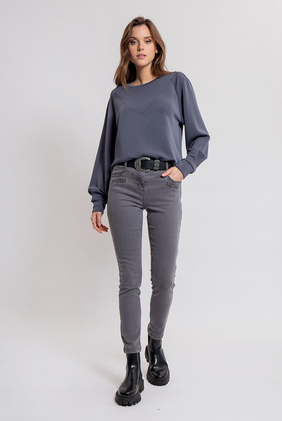 Sweat ultra doux coloris acier | Elora