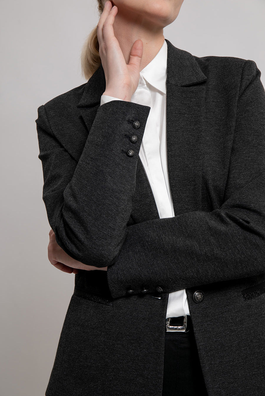 Veste tailleur en maille milano gris chiné | Elora