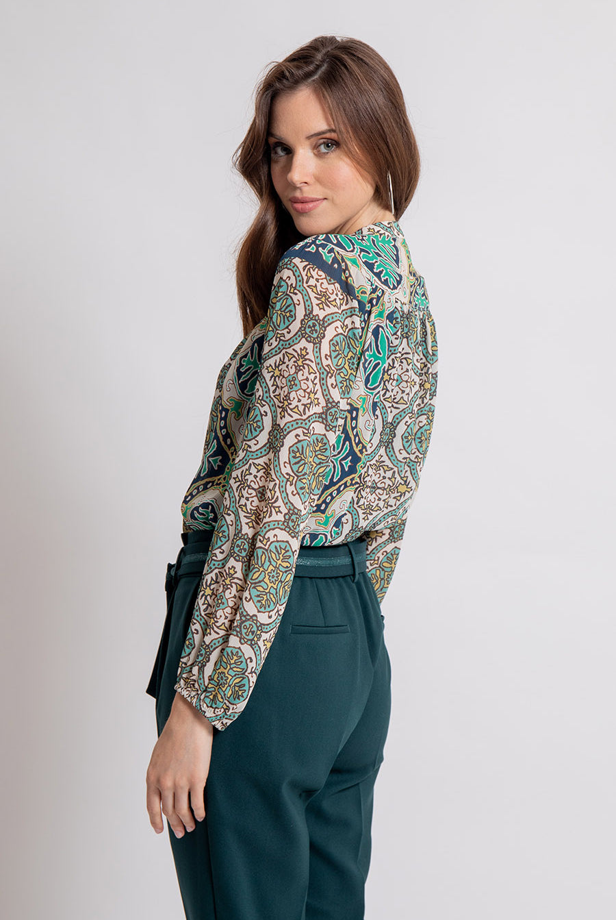 Chemise imprimé exclusif bleu et céladon | Elora