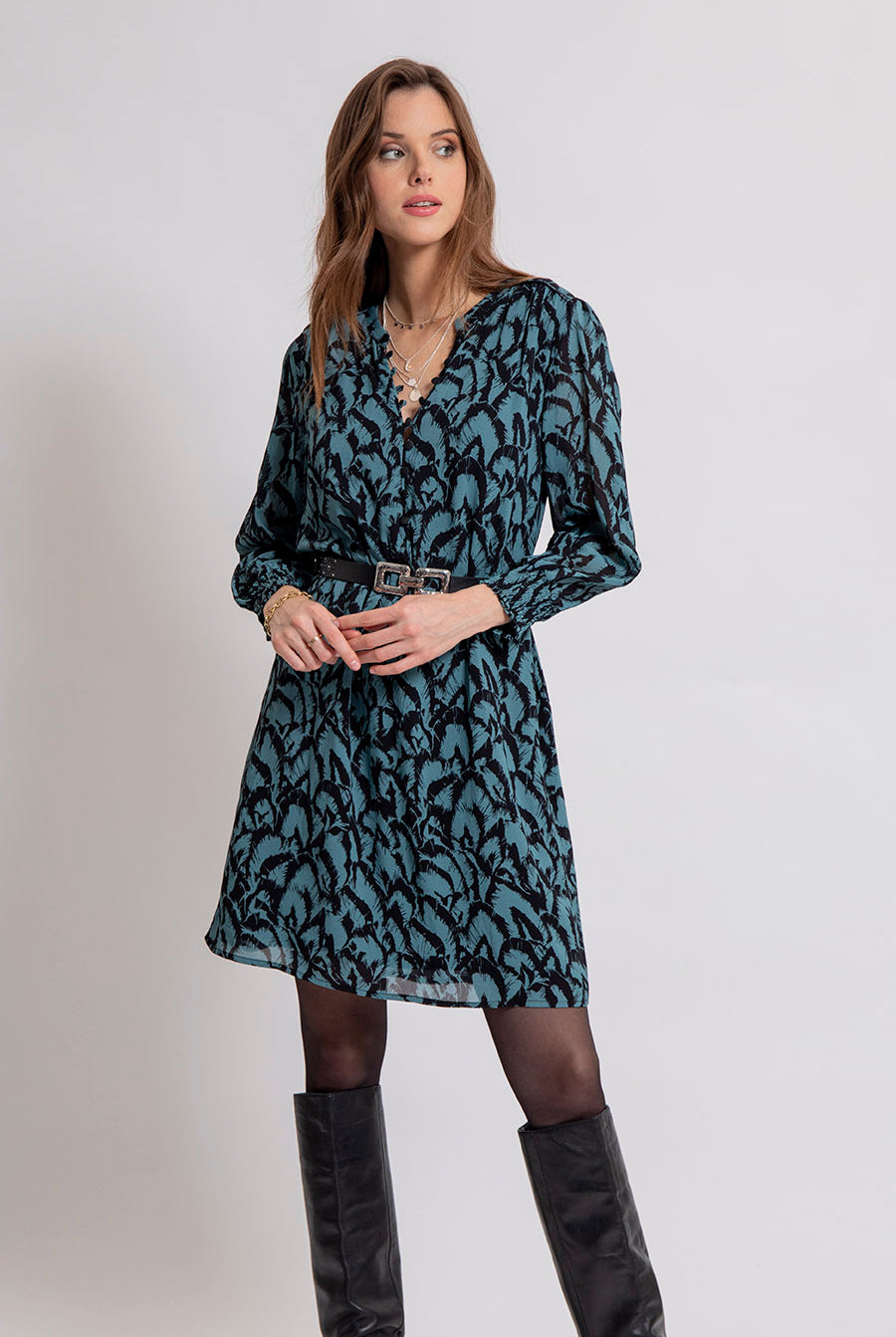 Robe droite imprimé floral bleu | Elora