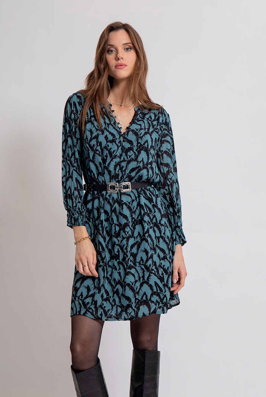 Robe droite imprimé floral bleu | Elora