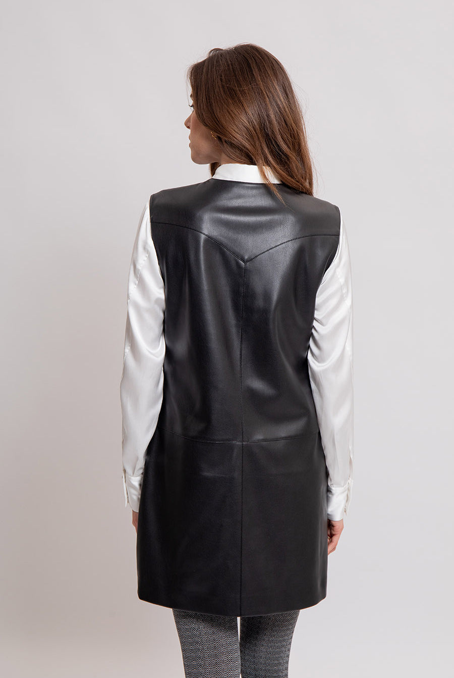 Robe trapèze en simili cuir noir | Elora