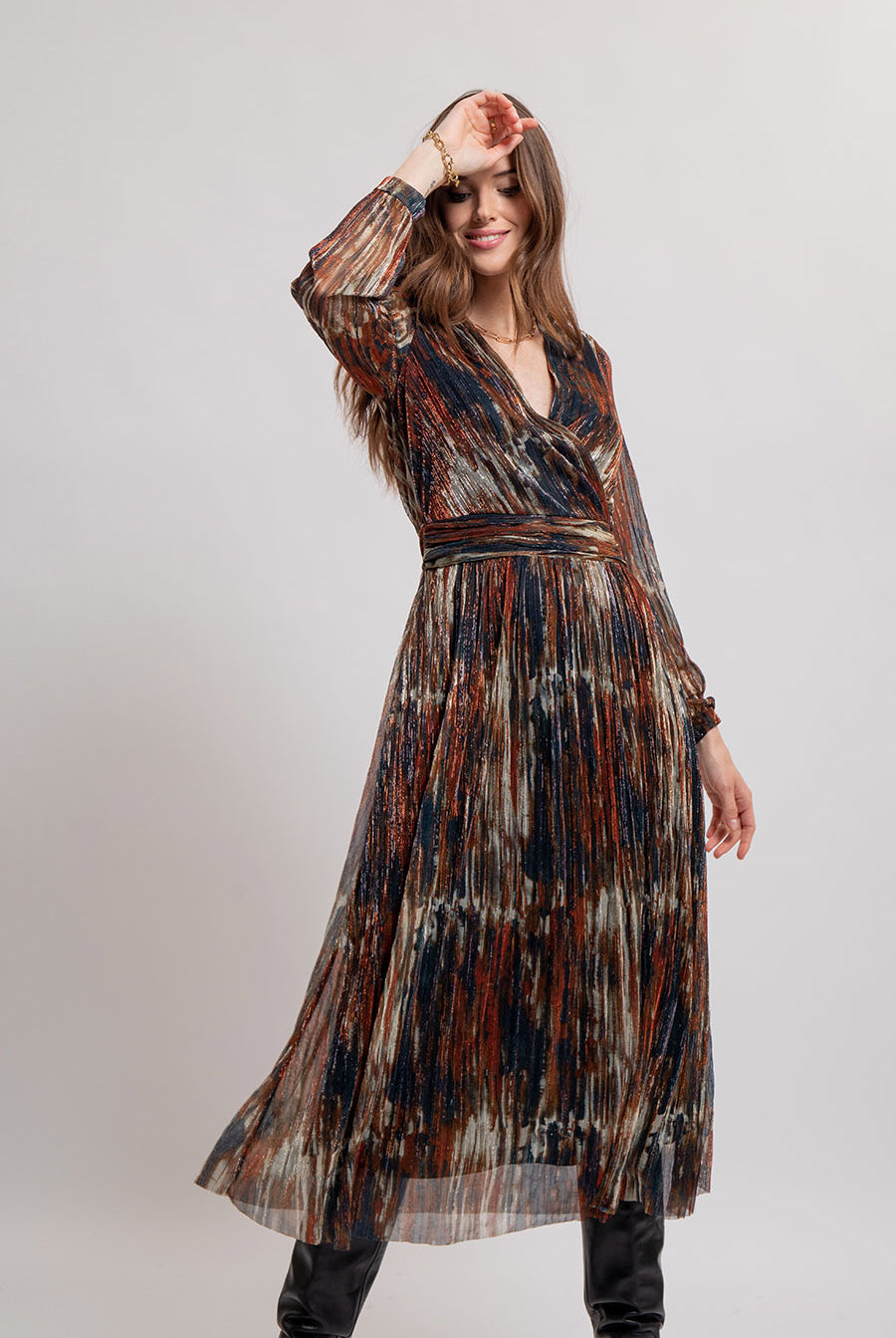 Robe multicolore en maille résille incrustée de lurex | Elora