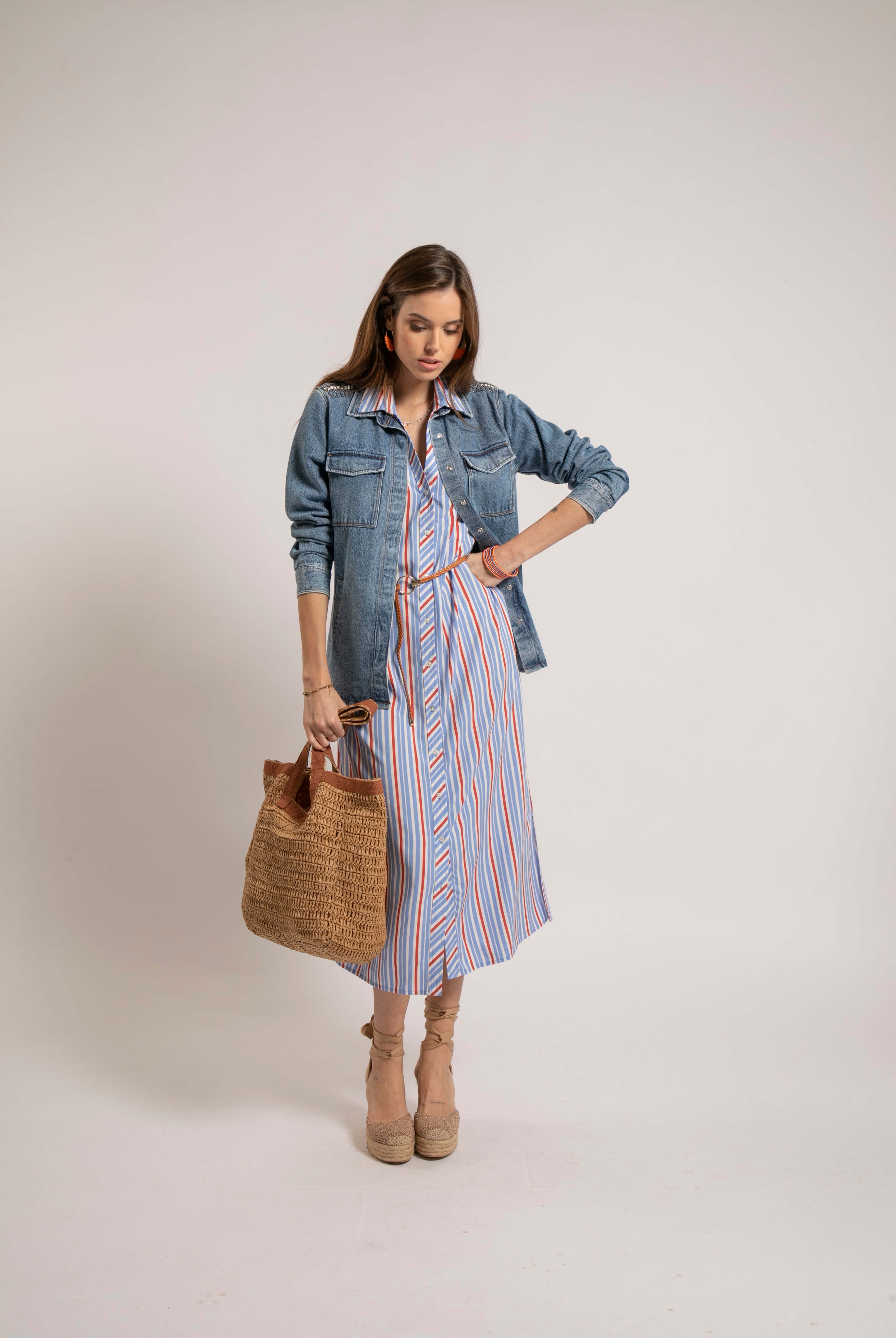 Robe chemise rayée bleu et orange | Elora