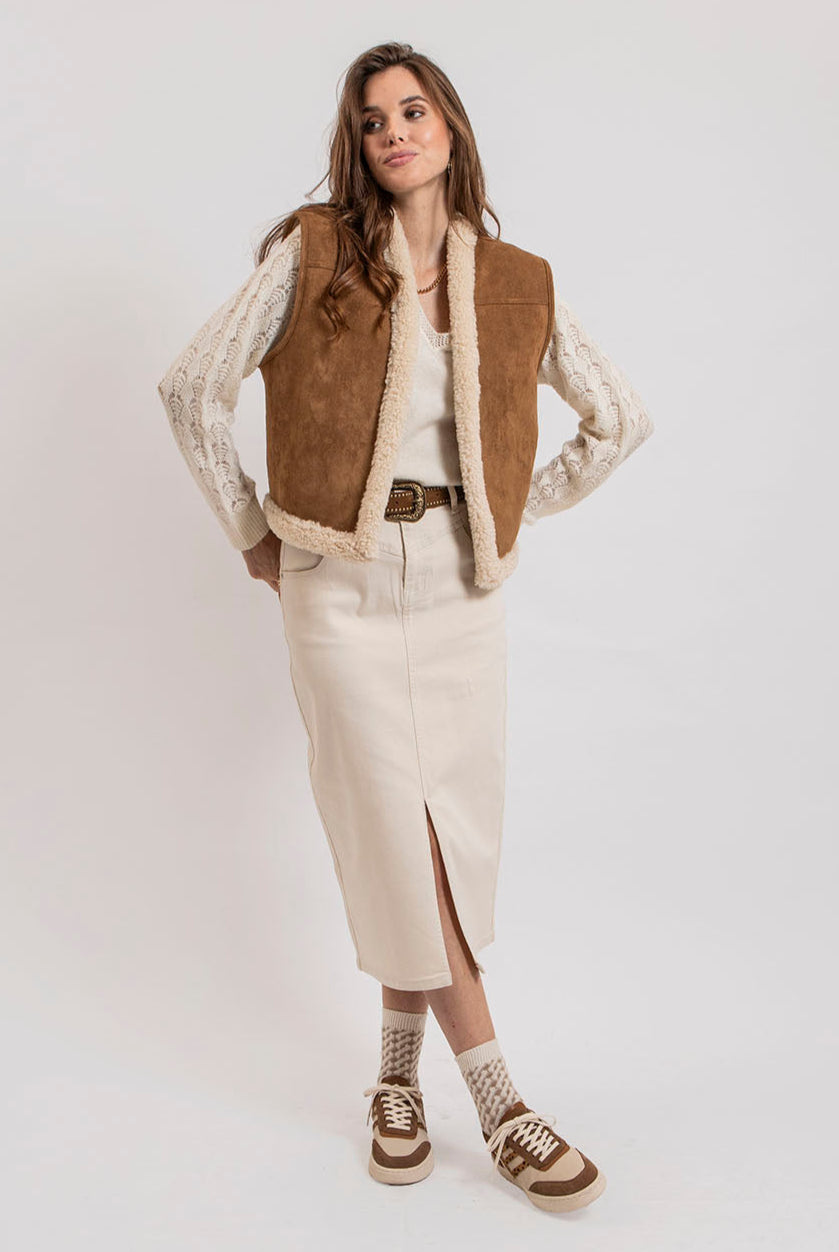 Jupe longue en denim écru | Elora