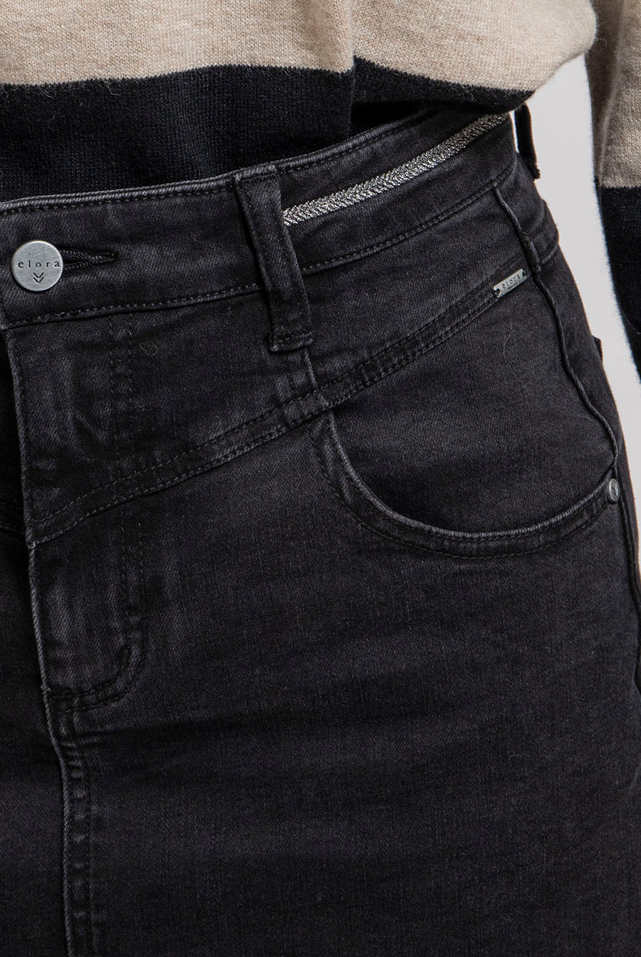 Jupe longue en denim noir | Elora