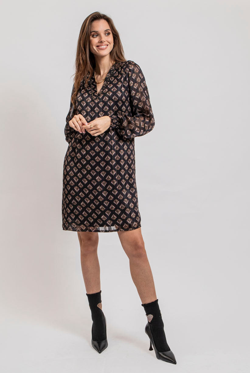 Robe courte imprimé noir et bordeaux | Elora