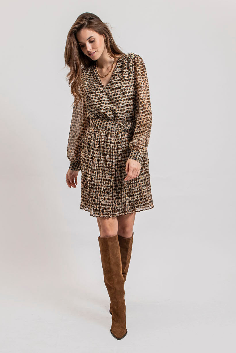 Robe courte imprimé graphique orange | Elora