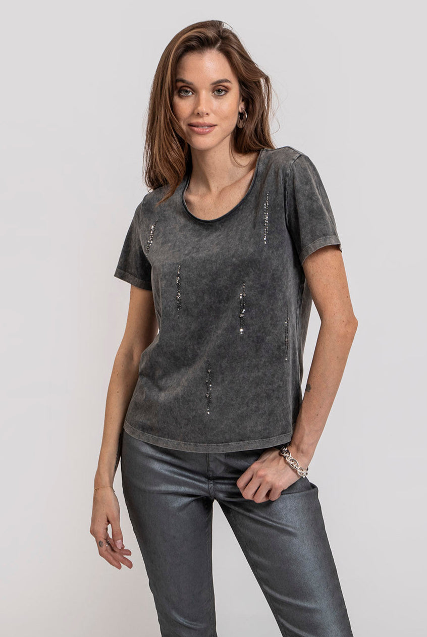 Tee-Shirt brodé gris | Elora