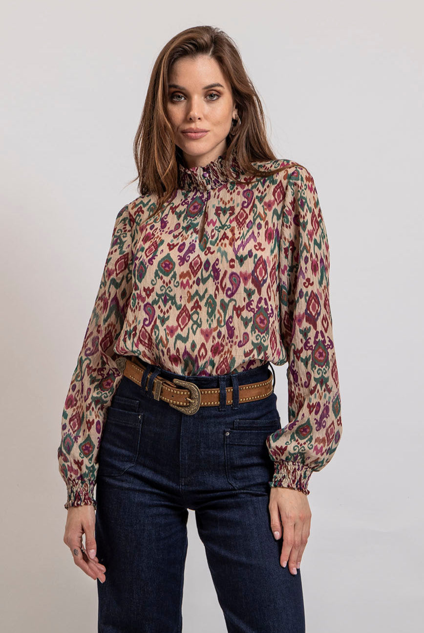 Blouse imprimé écru et multicolore | Elora