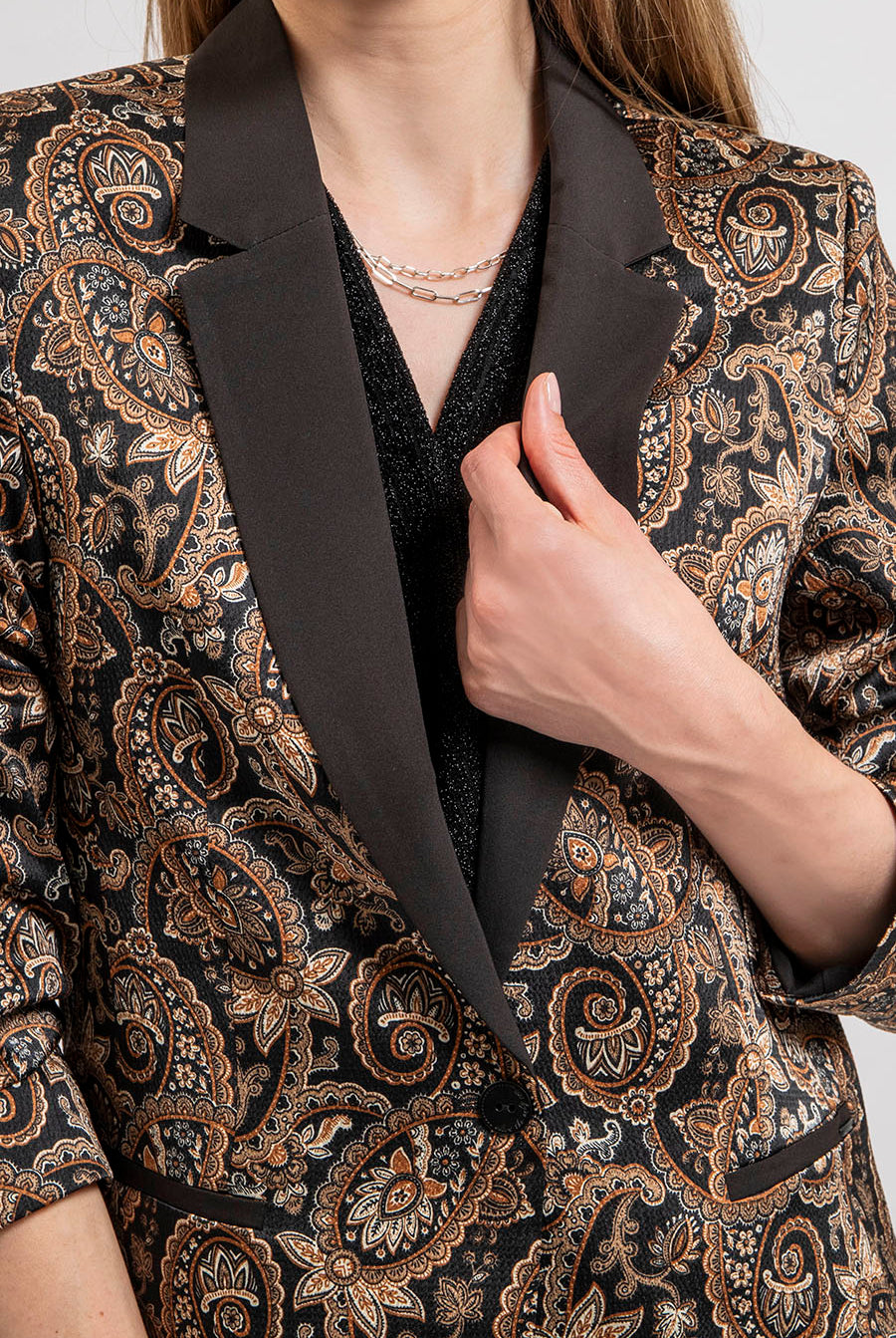 Veste tailleur imprimé baroque noir et beige | Elora