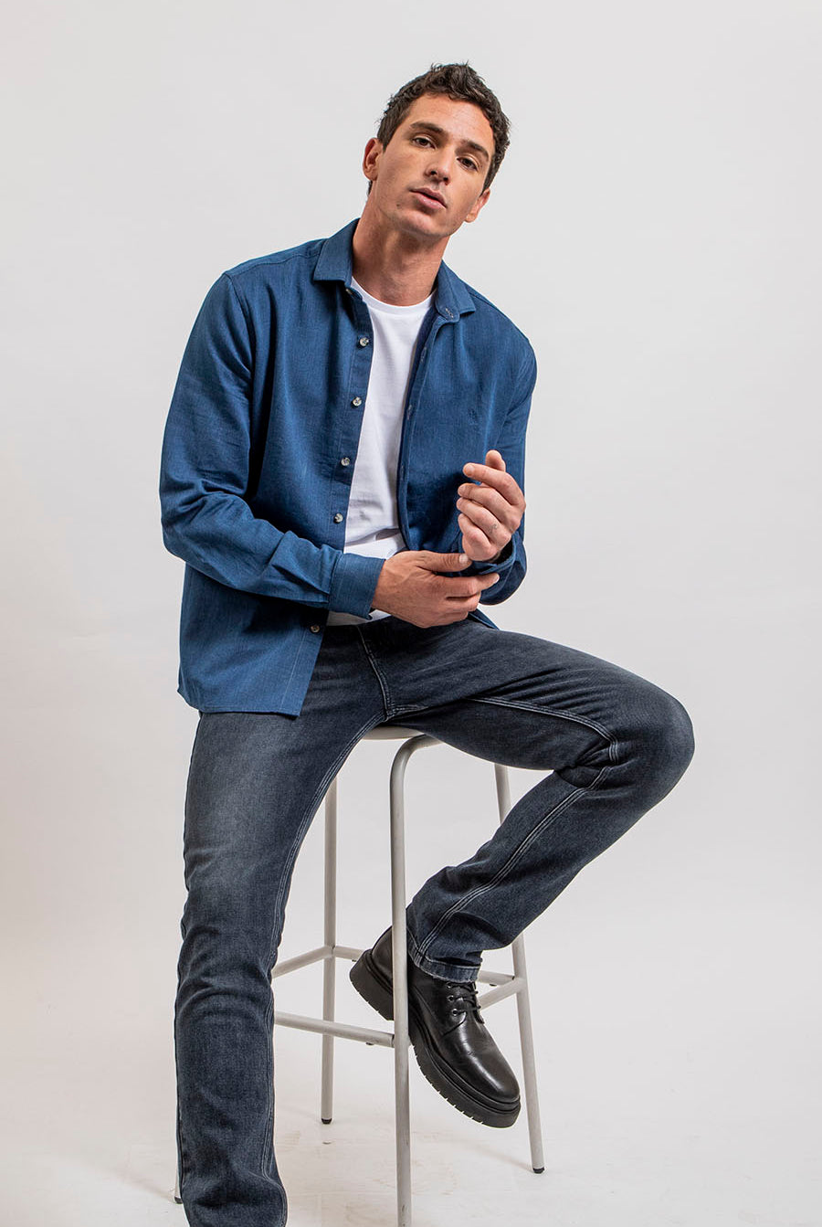 Chemise en coton côtelé indigo | Elora