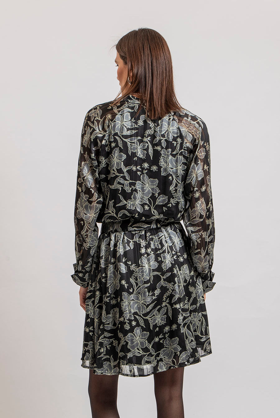 Robe courte imprimé fleurs noir et kaki | Elora