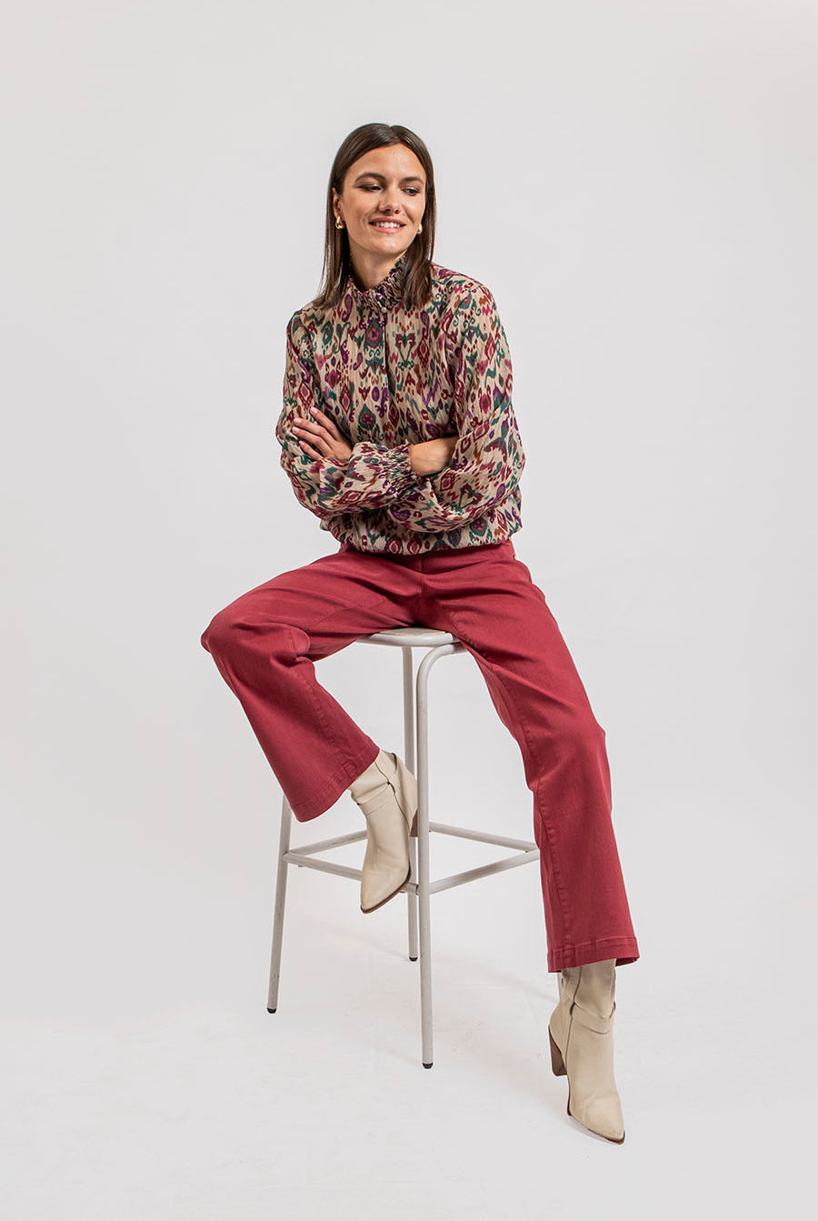 Blouse imprimé écru et multicolore | Elora