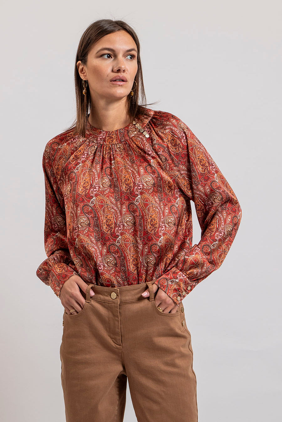 Pantalon large coloris tabac | Elora