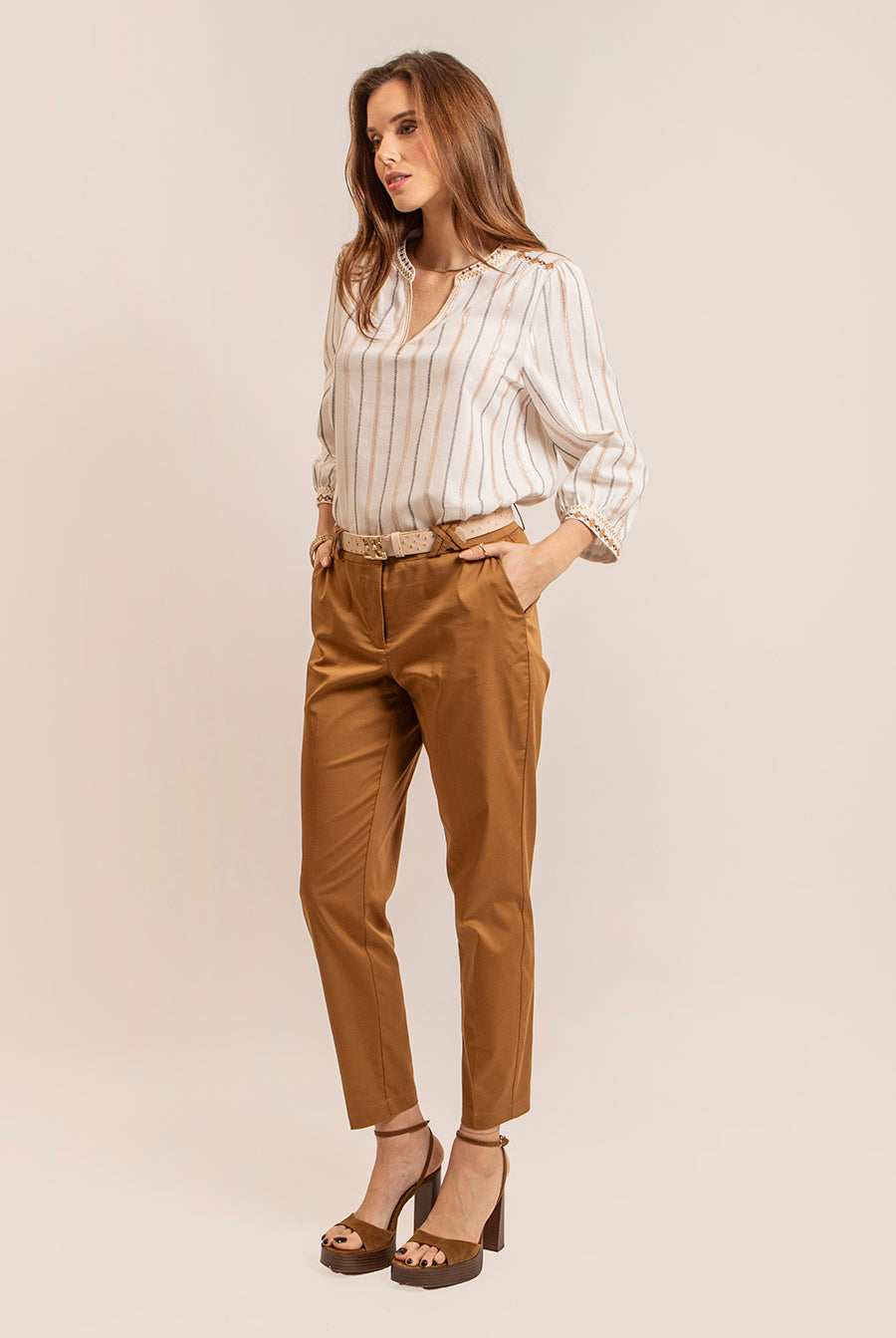 Blouse bohème noir et camel | Elora