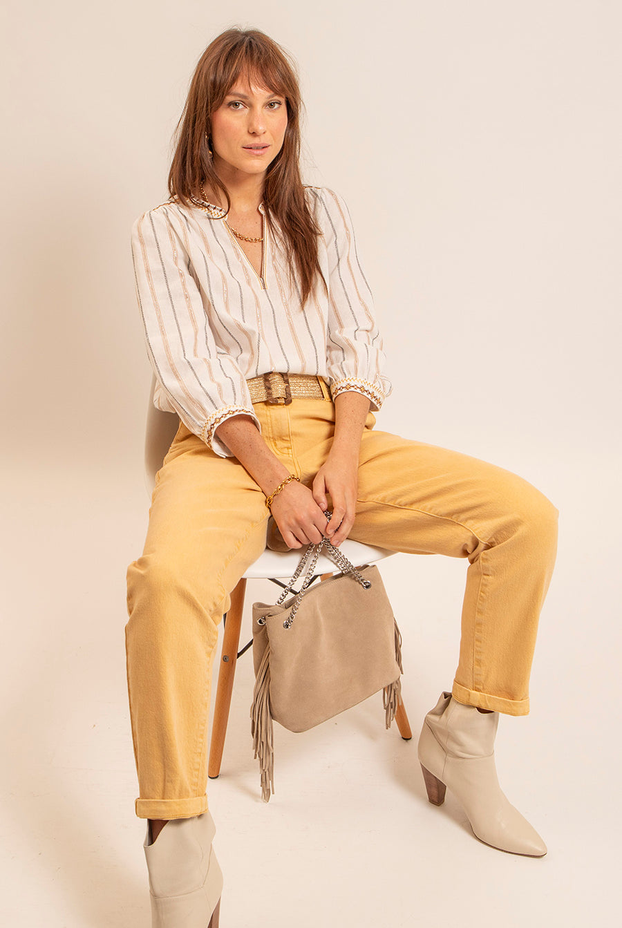 Blouse bohème noir et camel | Elora