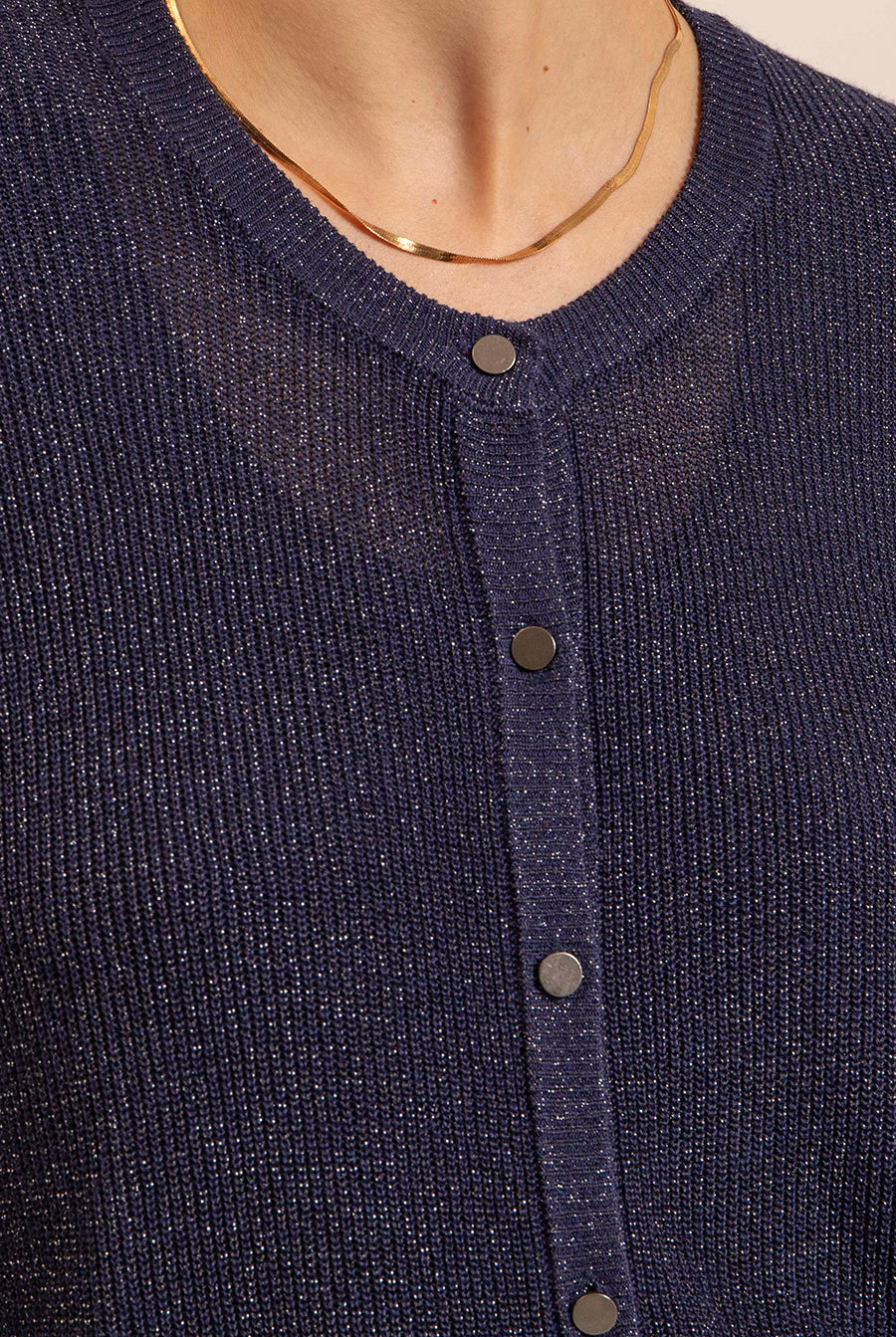 Gilet lurex boutonné navy | Elora
