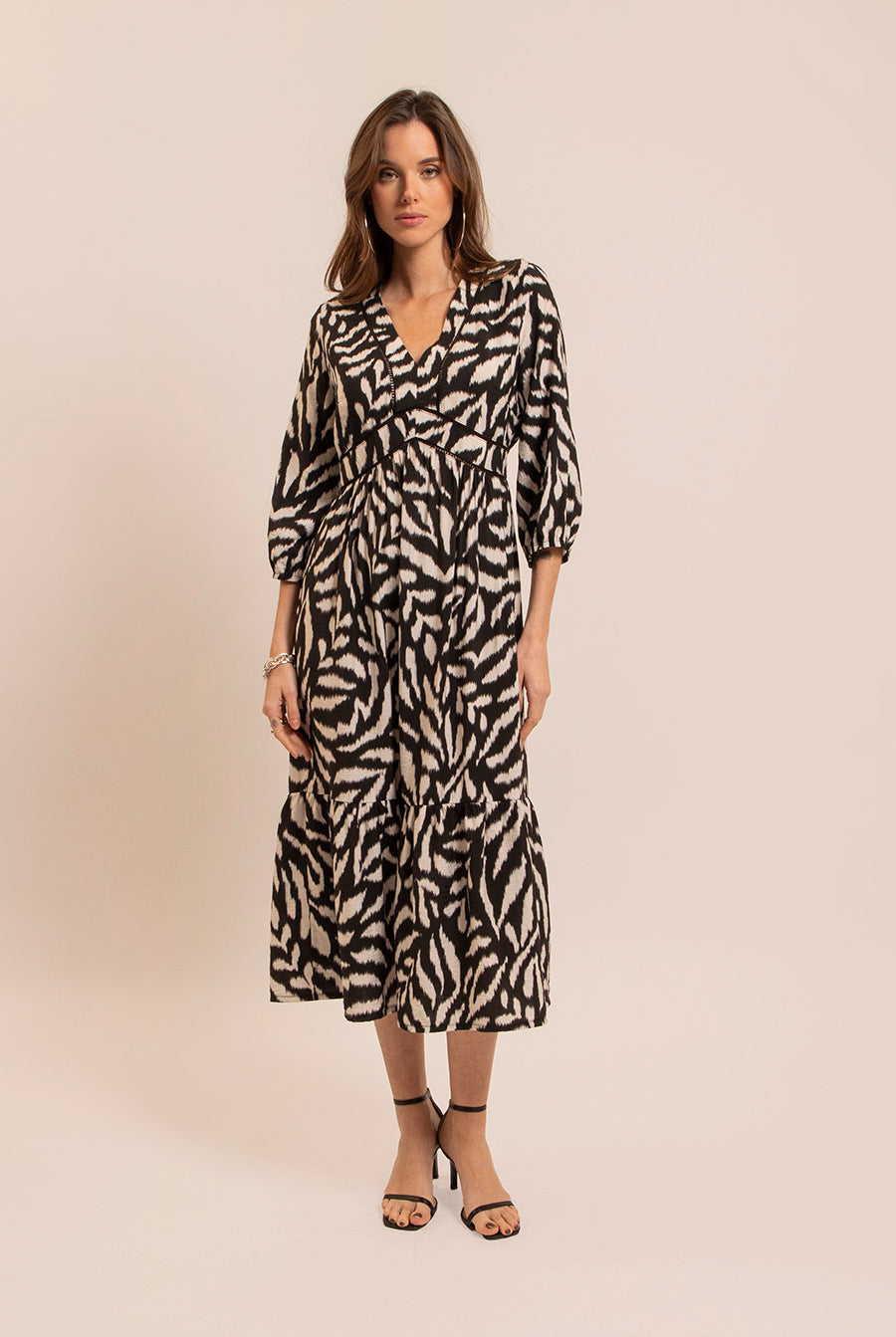 Robe bohème noire et écrue | Elora