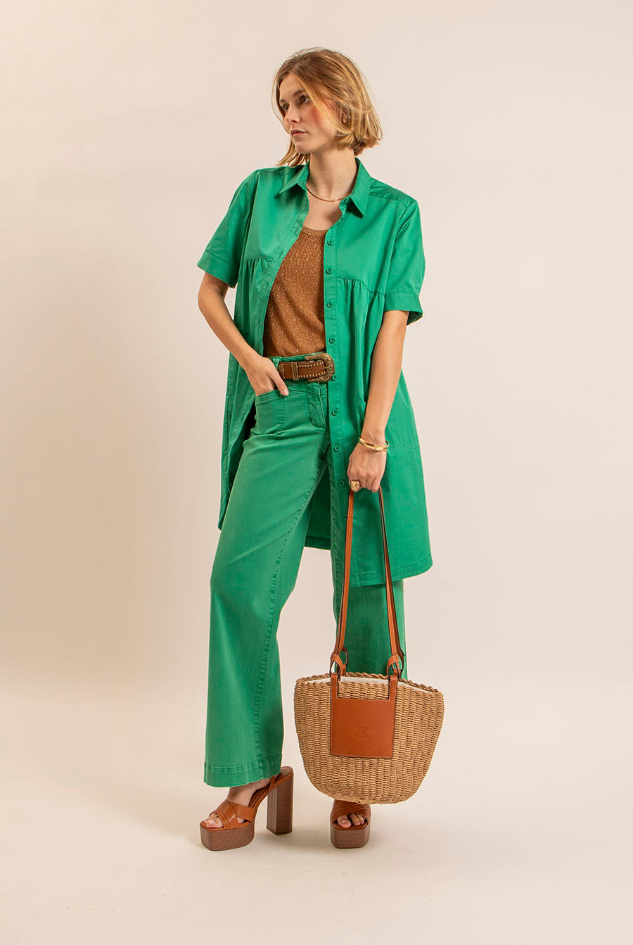 Robe chemise verte | Elora
