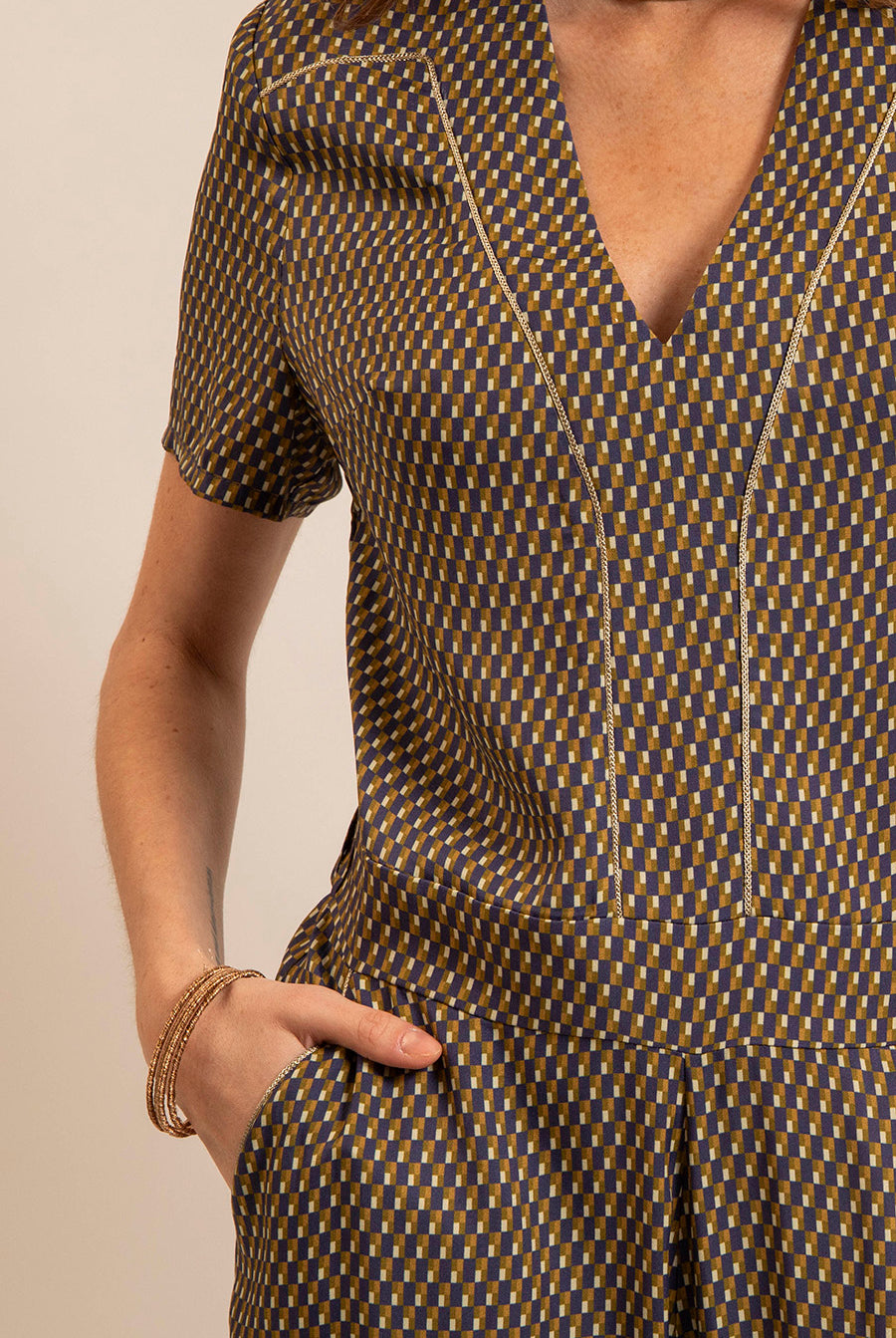 Combipantalon coloris violet et olive | Elora