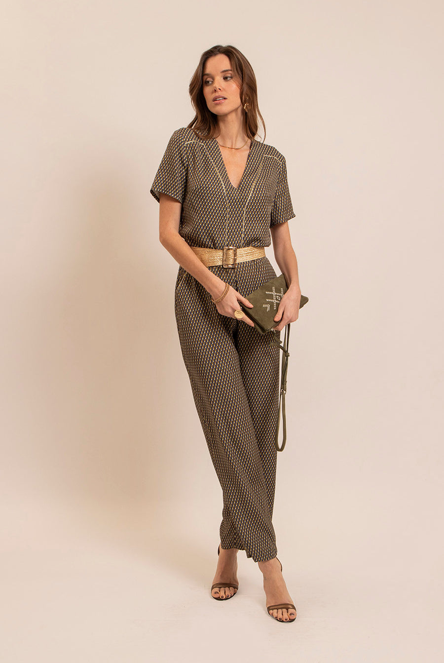 Combipantalon coloris violet et olive | Elora