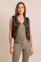Gilet boléro noir et kaki | Elora