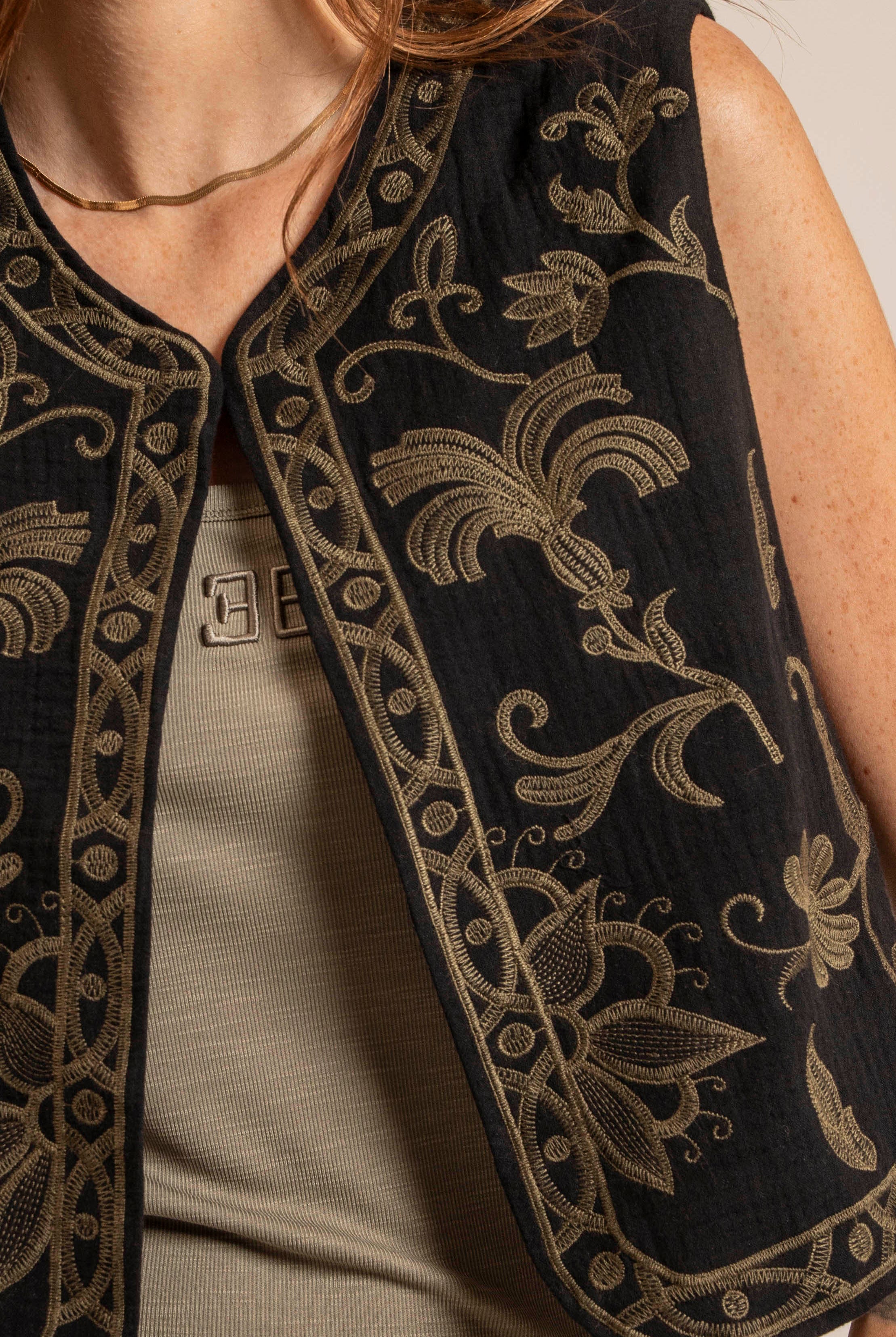Gilet boléro noir et kaki | Elora