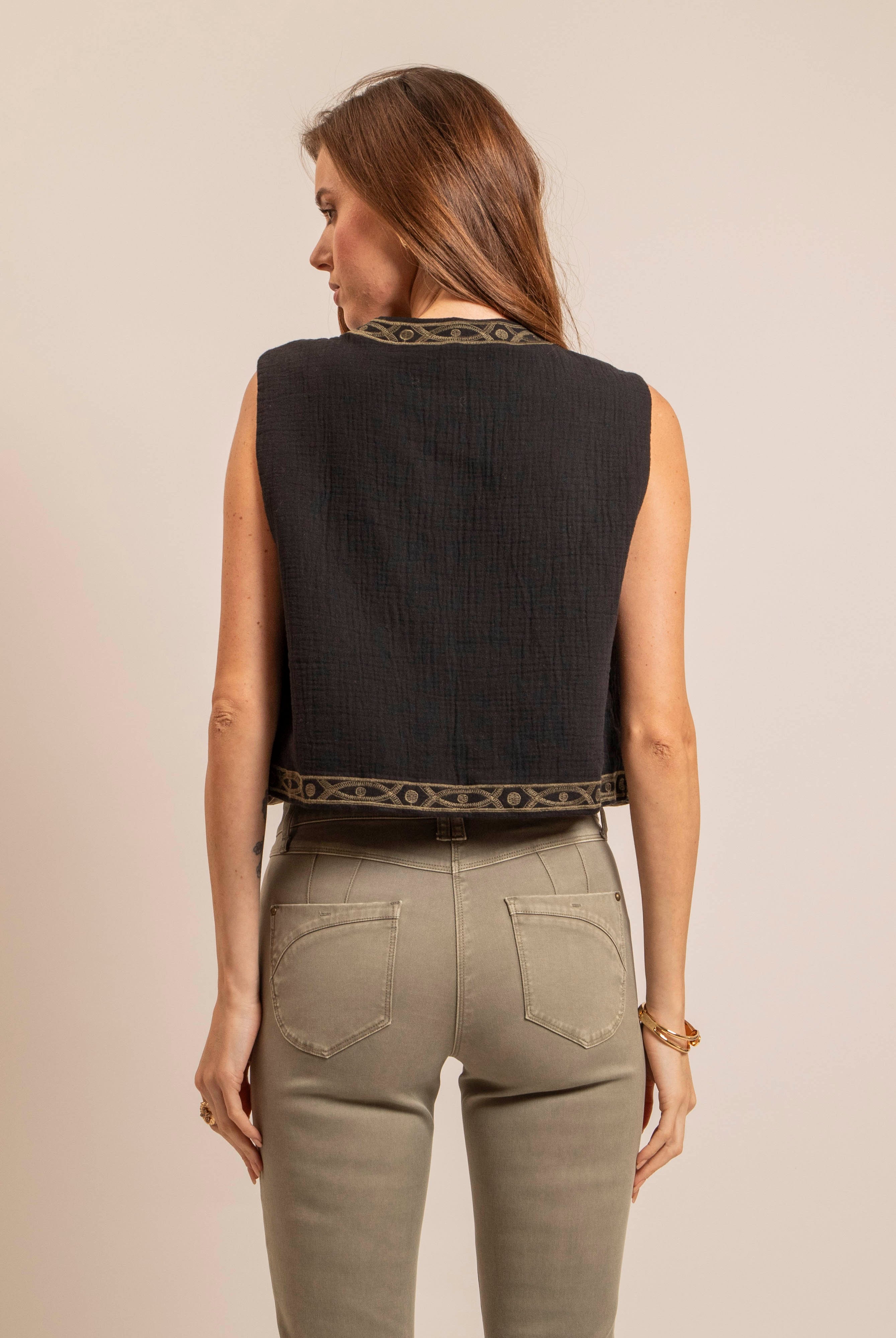 Gilet boléro noir et kaki | Elora