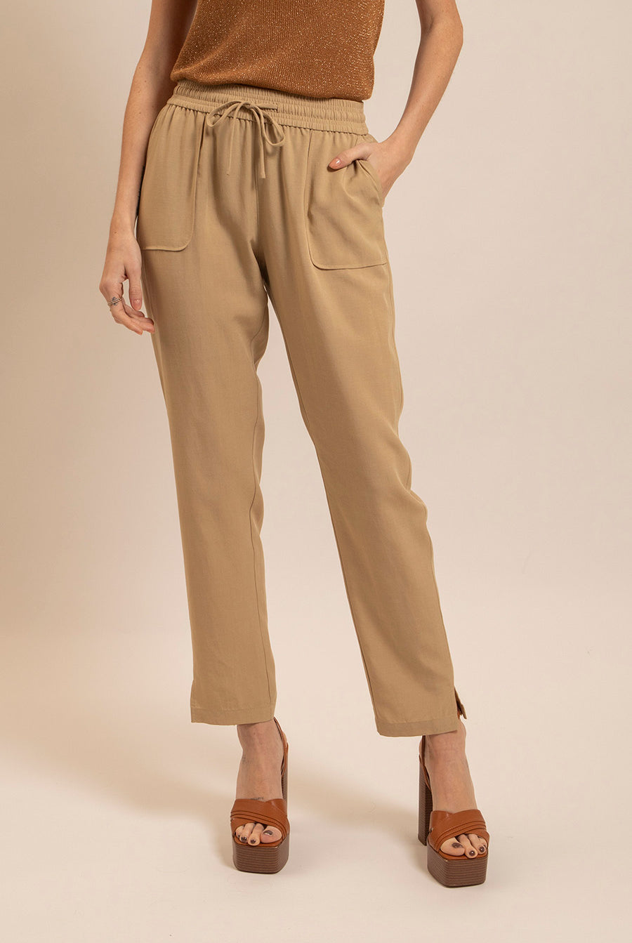 Pantalon en lin beige | Elora