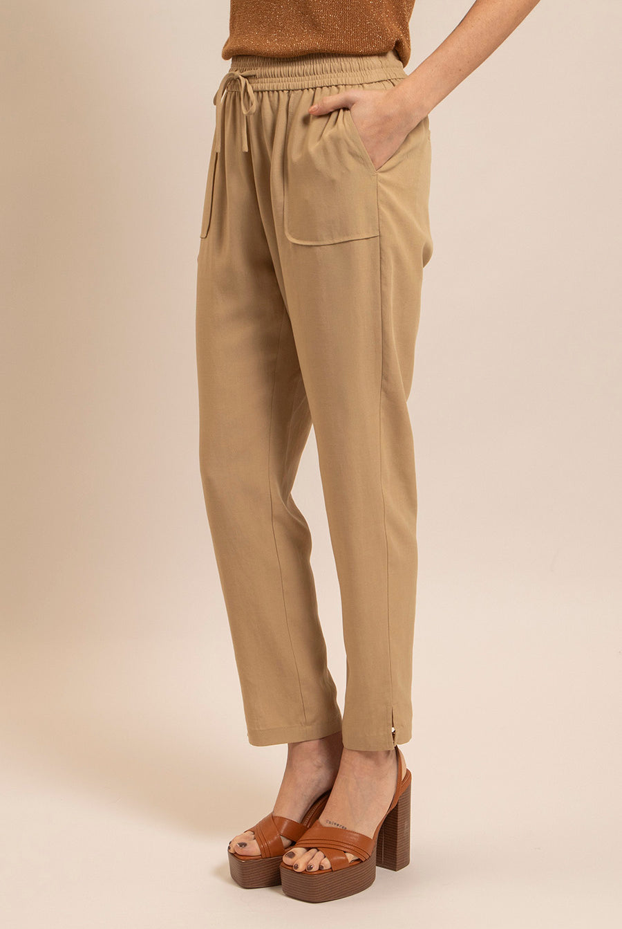 Pantalon en lin beige | Elora