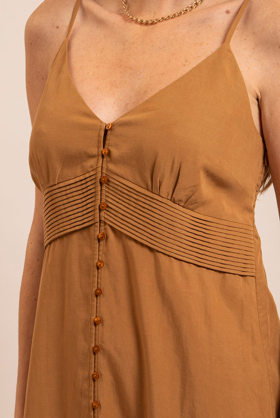 Robe midi en lin caramel | Elora