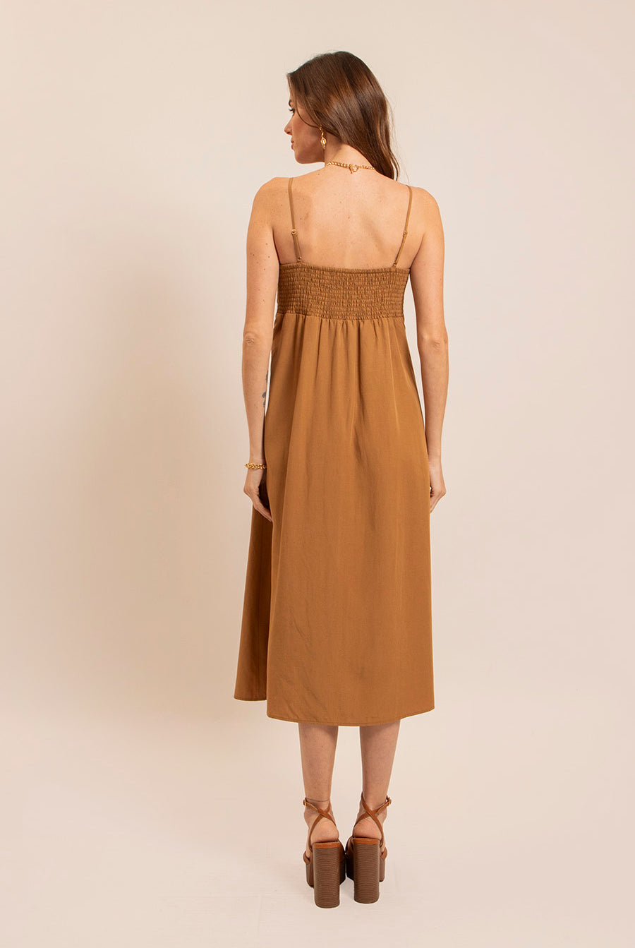 Robe midi en lin caramel | Elora
