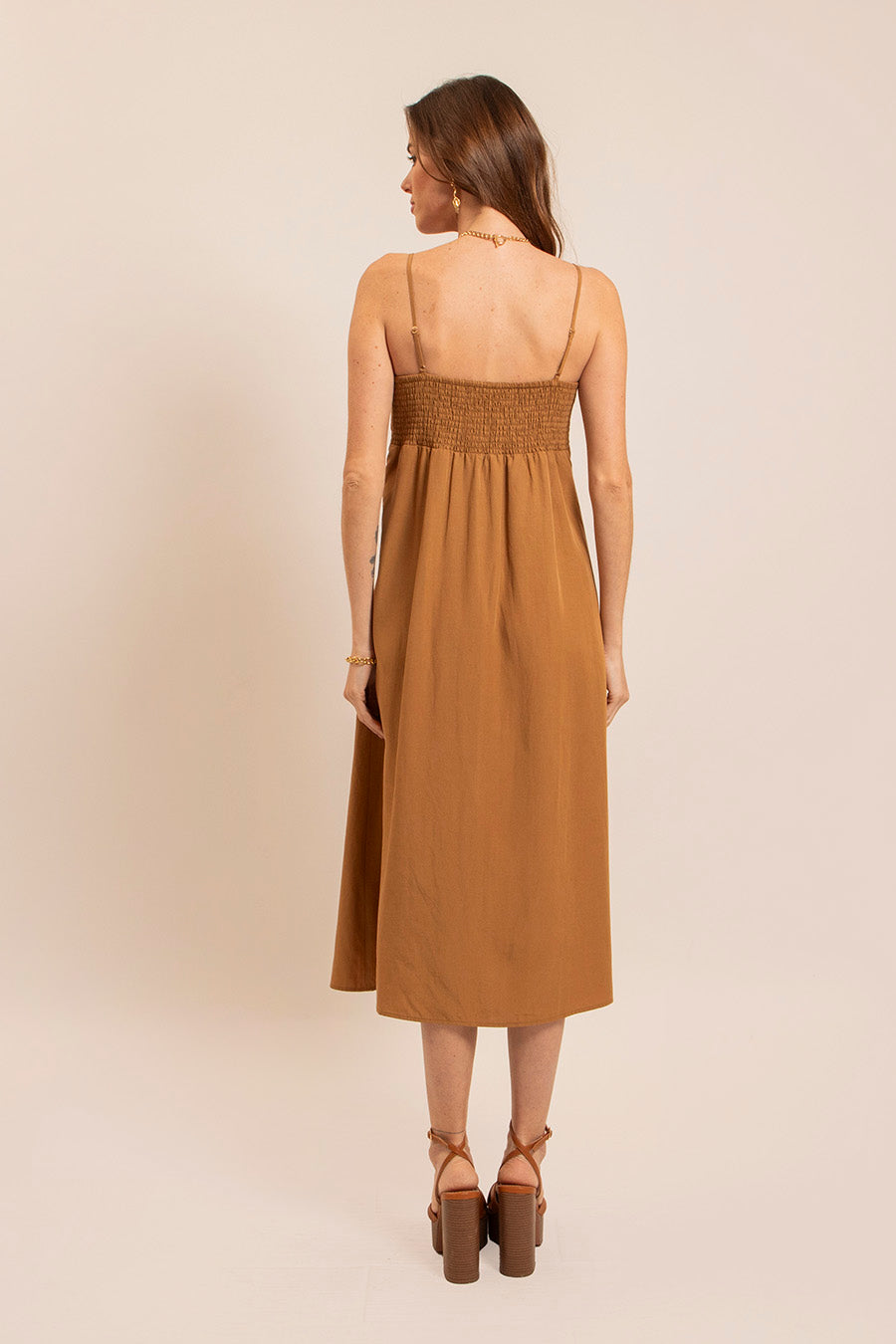 Robe midi en lin caramel | Elora