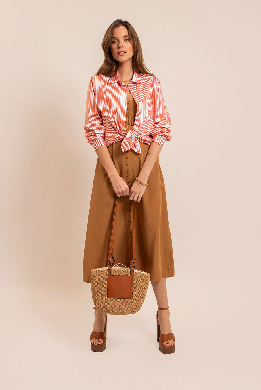 Robe midi en lin caramel | Elora