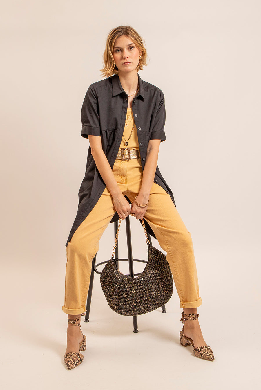 Pantalon large coloris paille | Elora