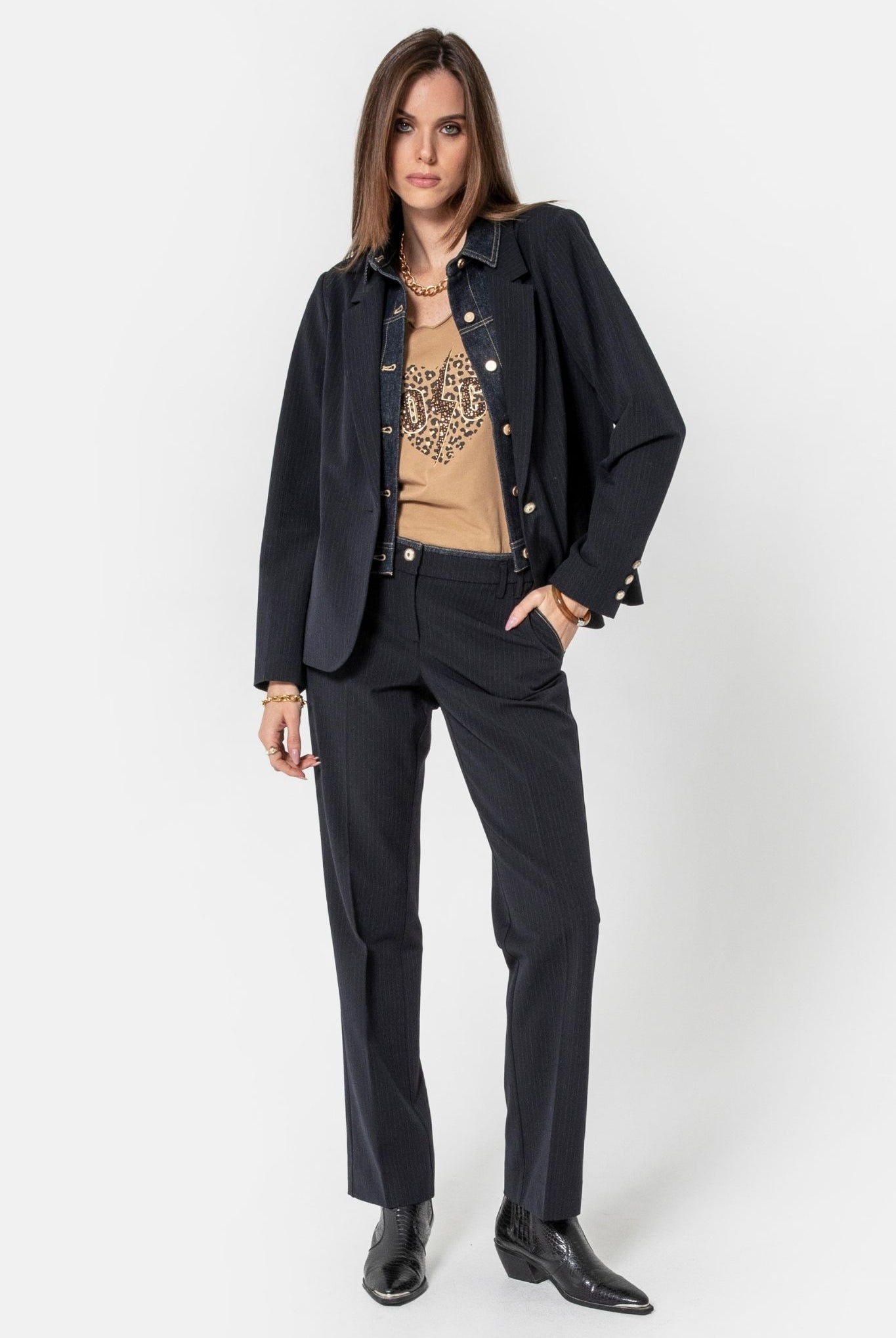 Pantalon bi-matières rayé | Elora