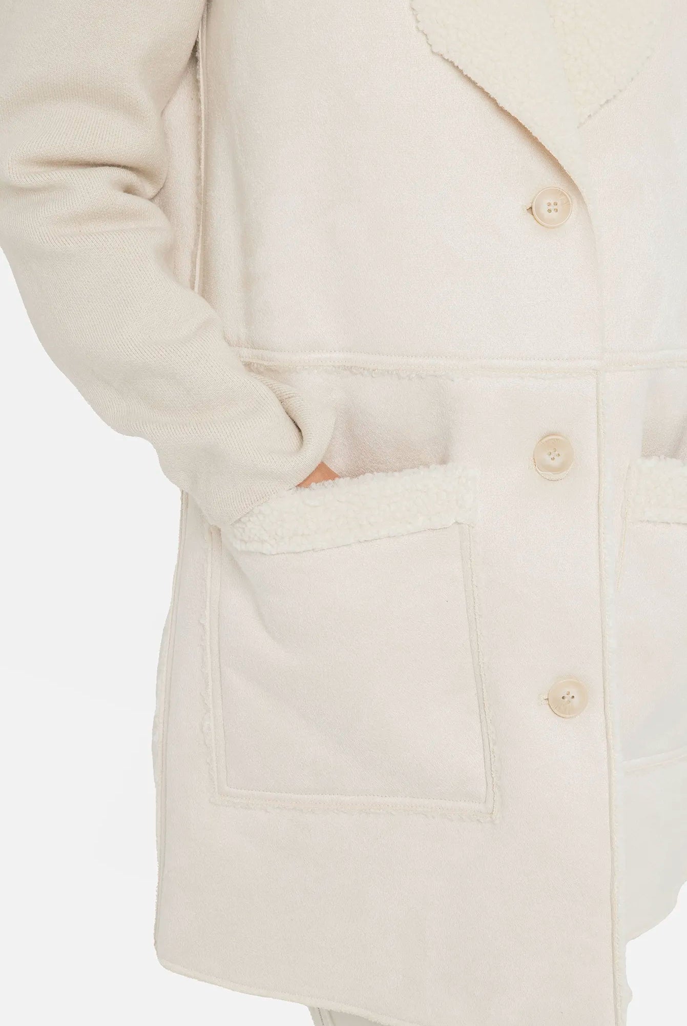 Manteau long bi matières écru | Elora