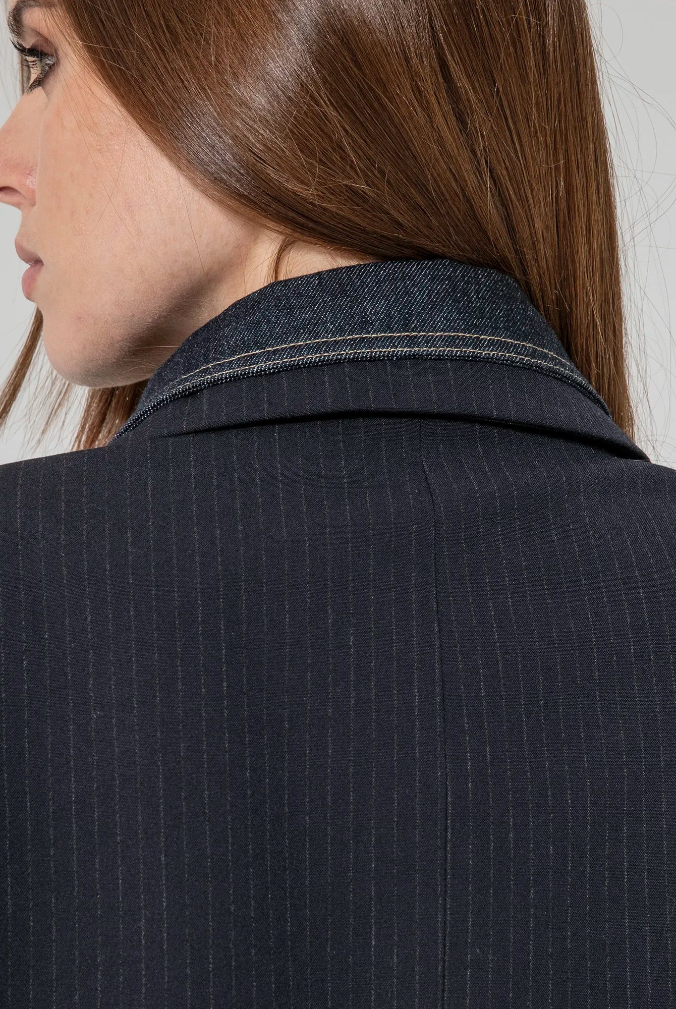 Veste rayé bi matières navy | Elora