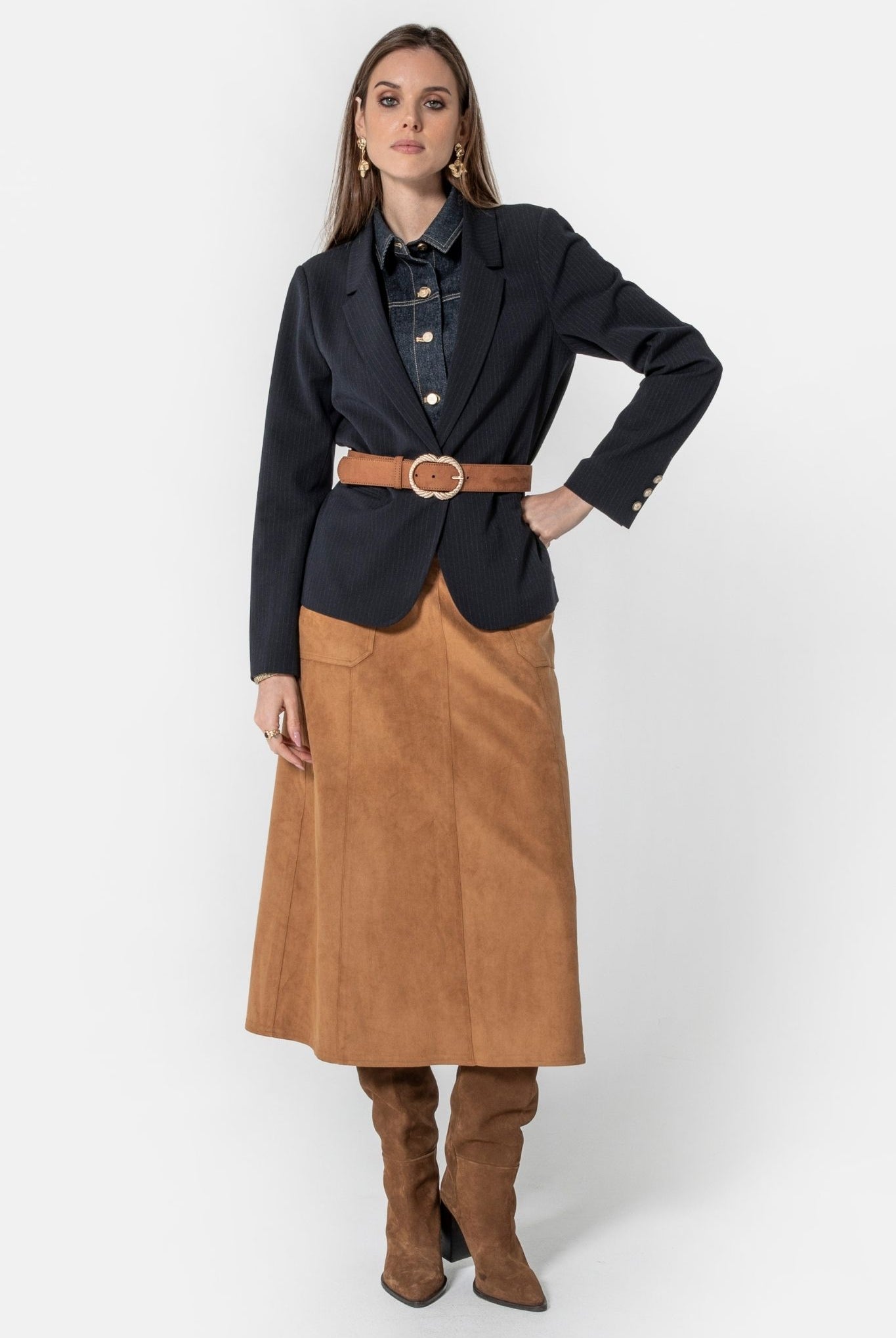 Veste rayé bi-matières navy | Elora
