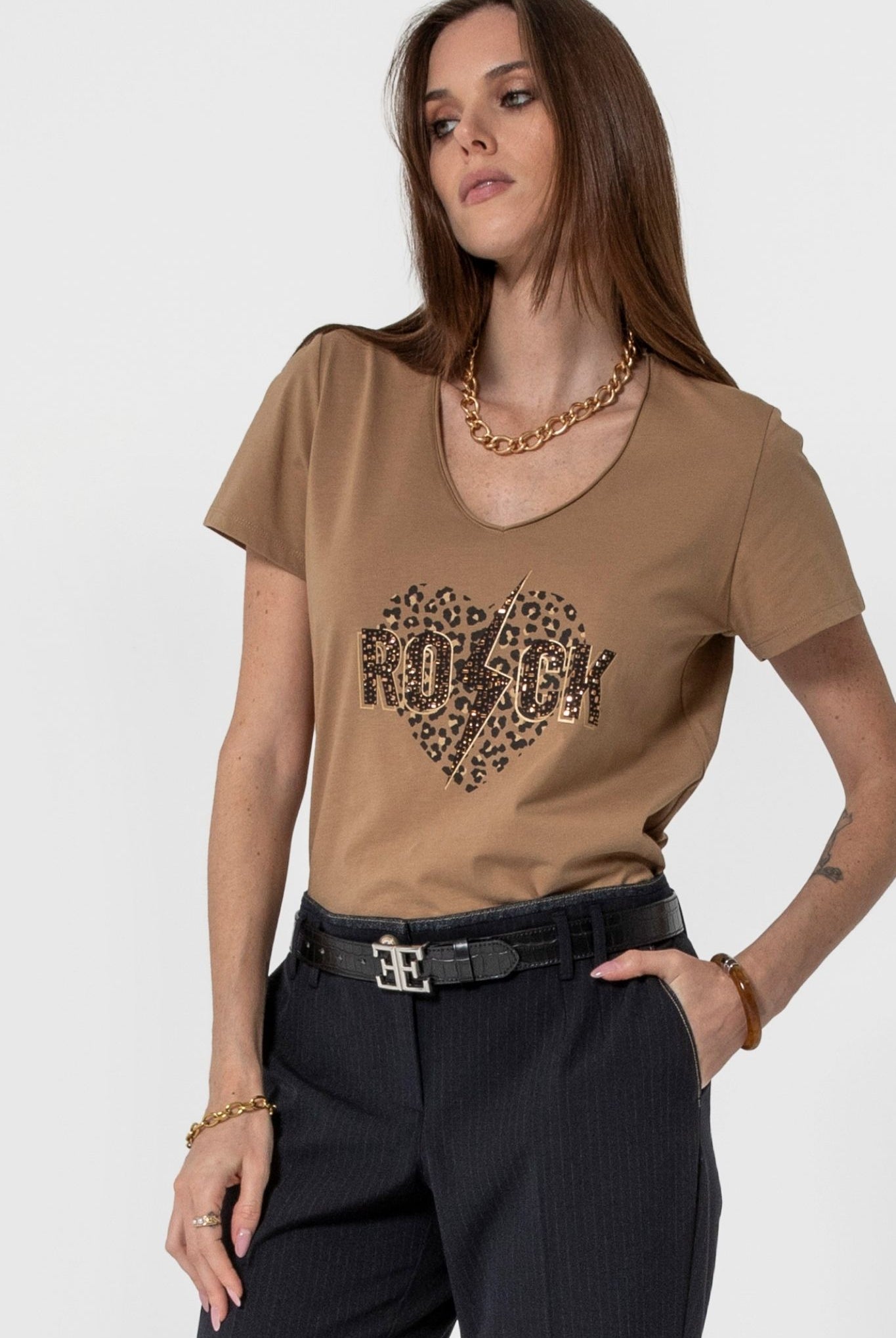 Tee-shirt à strass avec message léopard | Elora